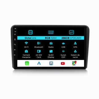 Navigatie Dedicata Audi A3 8P (2003 - 2013) 9 Inch, 8Gb Ram, 256Gb stocare, CarPlay