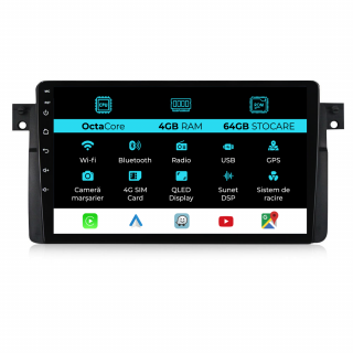 Navigatie Dedicata BMW Seria3 E46 (1997-2005), 9Inch, 4Gb Ram, 64Gb Stocare, Carplay
