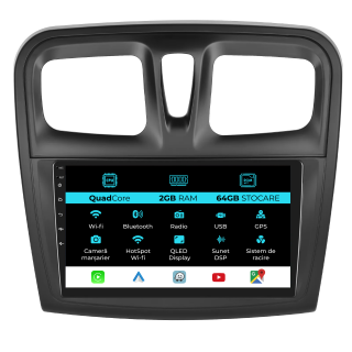 Navigatie Dedicata Dacia Logan Sandero (2012-2020), 9Inch, 2Gb Ram, 64Gb Stocare, Carplay