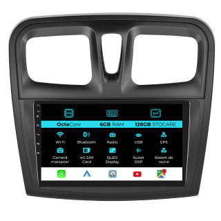 Navigatie Dedicata Dacia Logan Sandero (2012-2020), 9Inch, 6Gb Ram, 128Gb Stocare, CarPlay