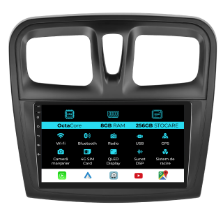 Navigatie Dedicata Dacia Logan Sandero (2012-2020), 9Inch, 8Gb Ram, 256Gb Stocare, Carplay