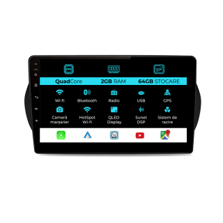 Navigatie Dedicata Fiat Fiorino Qubo (2008 - 2017), 10Inch, 2Gb Ram, 64Gb Stocare, Carplay
