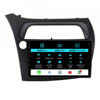 Navigatie Dedicata Honda Civic Hatchback (2006 - 2011), 9Inch, 4Gb Ram, 64Gb Stocare, Carplay