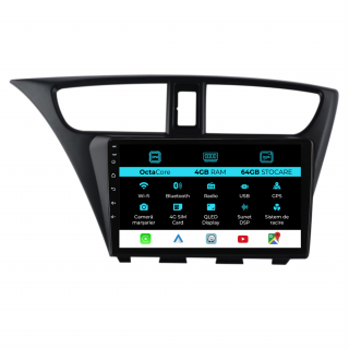 Navigatie Dedicata Honda Civic IX Hachback (2011-2017), 9Inch, 4Gb Ram, 64Gb Stocare, Carplay