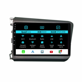 Navigatie Dedicata Honda Civic IX Sedan  (2011-2015), 9Inch, 2Gb Ram, 64Gb Stocare, Carplay
