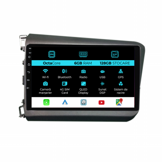 Navigatie Dedicata Honda Civic IX Sedan  (2011-2015), 9Inch, 6Gb Ram, 128Gb Stocare, Carplay