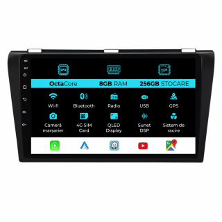 Navigatie Dedicata Mazda 3 (2003-2009), 9Inch, 8Gb Ram, 256Gb Stocare, Carplay