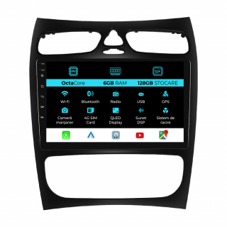 Navigatie Dedicata Mercedes C-Class W203 CLK W209 (2000 - 2005), 9Inch, 6Gb Ram, 128Gb Stocare, Carplay