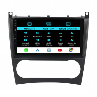 Navigatie Dedicata Mercedes C-Class W203 CLK W209 (2005 - 2009), 9Inch, 6Gb Ram, 128Gb Stocare, Carplay