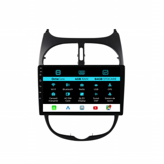 Navigatie Dedicata Peugeot 206 (2001-2008), 9Inch, 4Gb Ram, 64Gb Stocare, Carplay