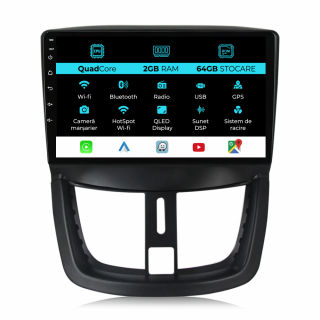 Navigatie Dedicata Peugeot 207 (2006-2015), 9Inch, 2Gb Ram, 64Gb Stocare, Carplay