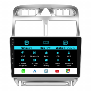 Navigatie Dedicata Peugeot 307 (2000-2013), 9Inch, 8Gb Ram, 256Gb Stocare, Carplay