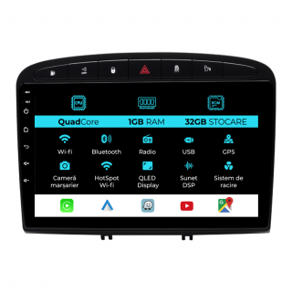Navigatie Dedicata Peugeot 308 408 (2008-2013), 9Inch, 1Gb Ram, 32Gb Stocare, Carplay