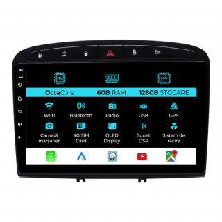 Navigatie Dedicata Peugeot 308 408 (2008-2013), 9Inch, 6Gb Ram, 128Gb Stocare, Carplay