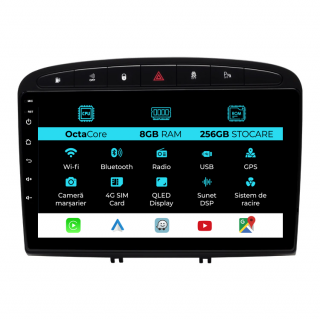 Navigatie Dedicata Peugeot 308 408 (2008-2013), 9Inch, 8Gb Ram, 256Gb Stocare, Carplay