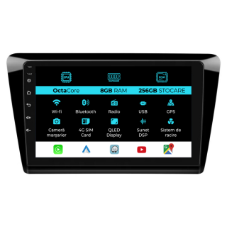 Navigatie Dedicata Skoda Rapid (2011 - 2019), 9 Inch, 8Gb Ram, 256Gb stocare, Carplay