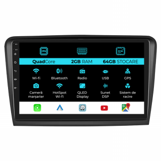 Navigatie Dedicata Skoda Superb 2 (2008-2015), 9Inch, 2Gb Ram, 64Gb Stocare, Carplay