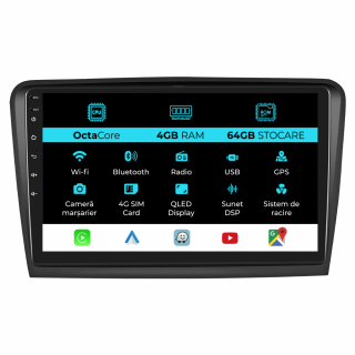 Navigatie Dedicata Skoda Superb 2 (2008-2015), 9Inch, 4Gb Ram, 64Gb Stocare, Carplay