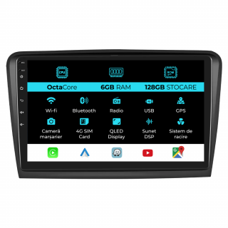 Navigatie Dedicata Skoda Superb 2 (2008-2015), 9Inch, 6Gb Ram,128Gb Stocare, Carplay