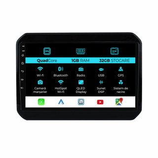 Navigatie Dedicata Suzuki Ignis (2016 - 2025), 9Inch, 1Gb Ram, 32Gb Stocare, Carplay