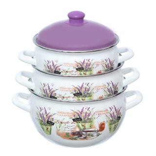 Set 3 oale emailate cu capac Arian, cantitate 3,8 litri, 4,8 litri, 6,2 litri, Mov