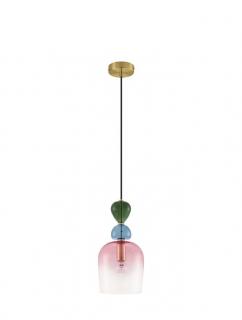 Pendul Nova Luce MURANO E14 1x5W   Sandy Gold MetalGlossy Dark Green, Blue Grey  Pink Glass IP20