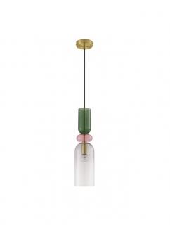 Pendul Nova Luce MURANO E14 1x5W   Sandy Gold MetalGlossy Dark Green, Pink  Light Grey Glass IP20