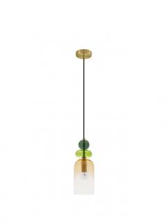 Pendul Nova Luce MURANO E14 1x5W   Sandy Gold MetalGlossy Light Green, Dark Green  Orange Glass IP20