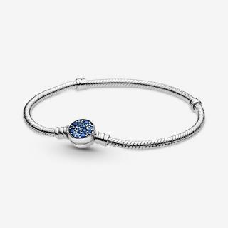 Bratara pentru talismane compatibile Pandora din Argint 925 - Sparkling Blue Disc Clasp Snake 19 CM