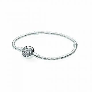 Bratara pentru talismane compatibile Pandora din Argint 925 ,       Sparkling Heart Clasp Snake 17 cm