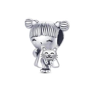 Talisman Argint 925, Charm compatibil Pandora ,       Girl with Cat