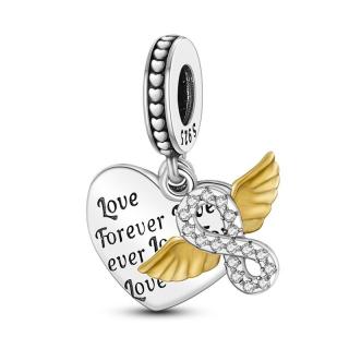 Talisman Argint 925, Charm compatibil Pandora ,       Heart and Wings for Love