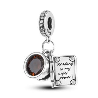 Talisman Argint 925, Charm compatibil Pandora ,       Reading is my super power