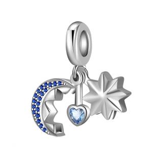 Talisman Argint 925, Charm compatibil Pandora ,       The heart between moon and stars