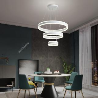 Lustra Led Cerc 208W, Alba, 3 cercuri, Telecomanda, Suspendata, Intensitate reglabila
