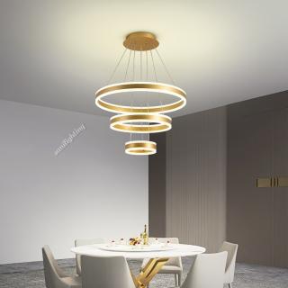 Lustra Led Cerc 208W, Aurie, 3 cercuri, Telecomanda, Suspendata, Intensitate reglabila