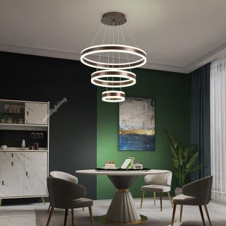 Lustra Led Cerc 208W, Maro, 3 cercuri, Telecomanda, Suspendata, Intensitate reglabila