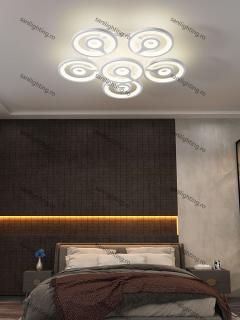 Lustra Led Cerculete 204W(102W+102W), Alba, 6 brate, telecomanda