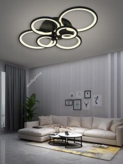 Lustra Led Cercuri 196W, 4+2 brate, Neagra, telecomanda, intensitate reglabila