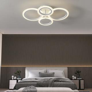 Lustra Led Cercuri  78W, Alba, 4 Brate, telecomanda, intensitate reglabila