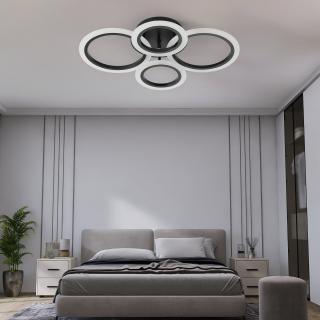Lustra Led Cercuri  78W, Negru , 4 Brate, telecomanda, intensitate reglabila
