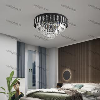 Lustra Led Cristale 96W Diametru 480mm NEGRU