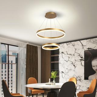 Lustra Led cu Telecomanda  102W Two Circle,Suspendata,Dimabila ,3000K 4000K 6500K  AURIU