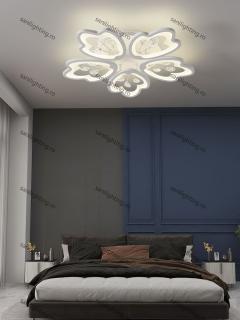 Lustra Led Floare 140W(70W+70W), Alba, 5 brate, telecomanda, intensitate reglabila