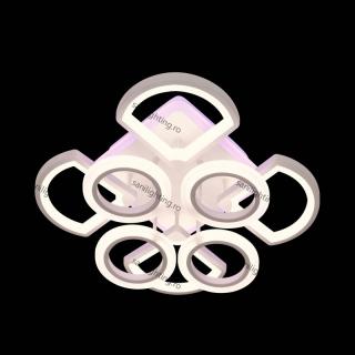 Lustra Led Forme 230W, Alba, 4+4 brate, telecomanda, intensitate reglabila