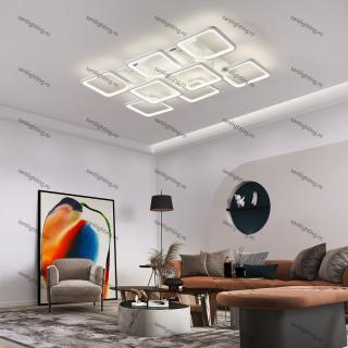 Lustra Led Patrat 292W, Alba, 6+2 brate, telecomanda, intensitate reglabila
