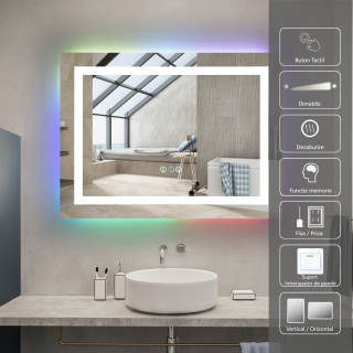 Oglinda LED  80x60 cm, Intrerupator Touch, RGB, Dezaburire, 3 tipuri de lumina, Dimabila,  SN 014 RGB