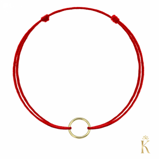 Bratara snur rosu cu Cerc 6 mm aur galben 14K
