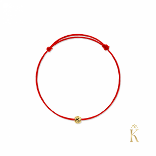 Bratara snur rosu pentru bebelusi, Biluta aur galben 14K cu striatii, 2.5 mm