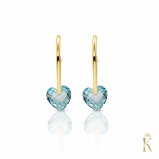 Cercei aur galben 14K, Tortite 13 mm cu cristal Inimioara albastra